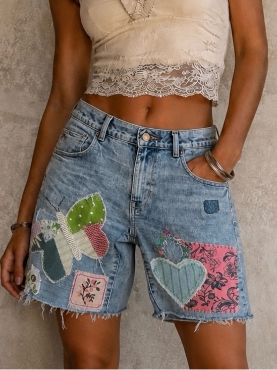 American Eagle Outfitters Pants - American Eagle Outfitters Light Blue Patchwork Denim Shorts